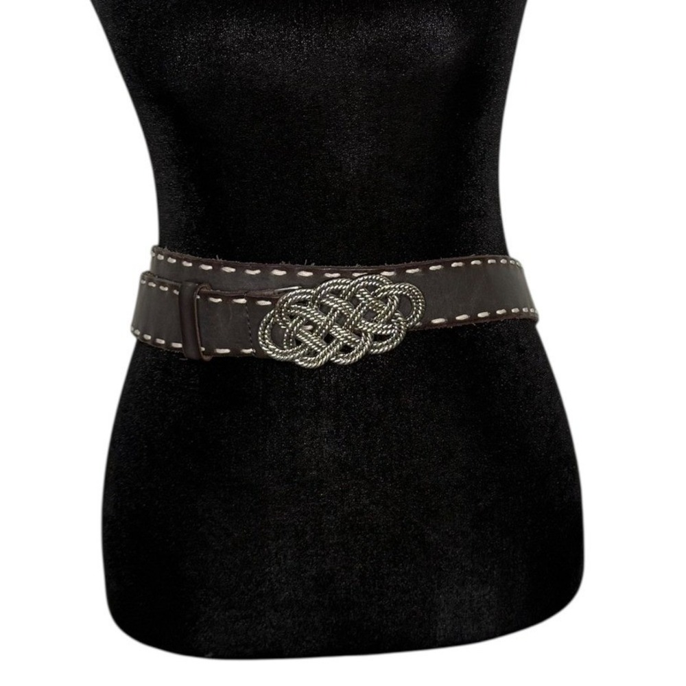 Womens Braided Celtic Knot Brown Leather‎ Belt Size M Western Contrast Stitch